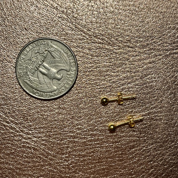 Gold plated tiny ball post earrings. Unworn - Picture 2 of 3